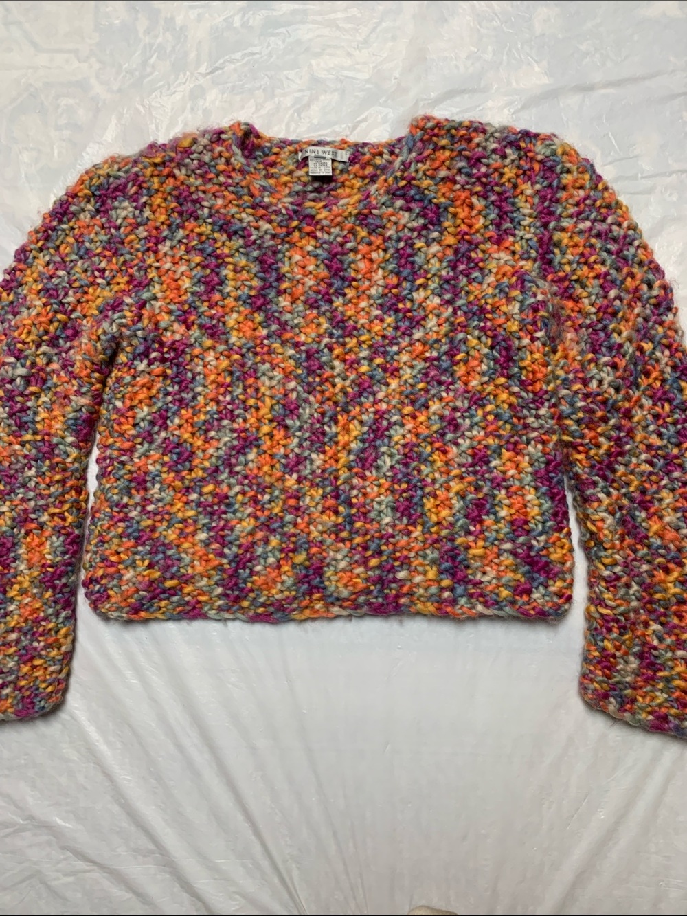 Nine West 100% Wool Vintage Super Chunky Colorful Boxy Fit Sweater Sz XL Cozy